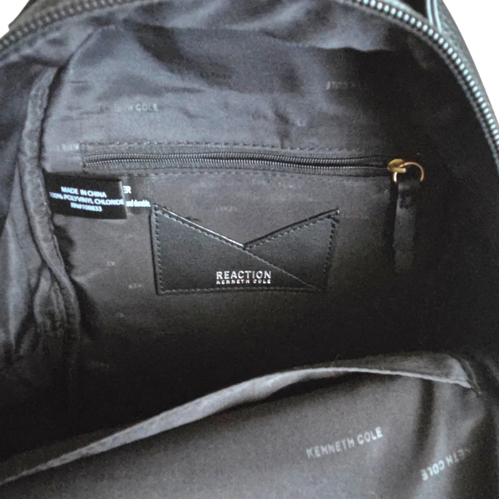 Kenneth Cole Reaction Mini Backpack Black Pebbled Faux Leather Gold Hardware